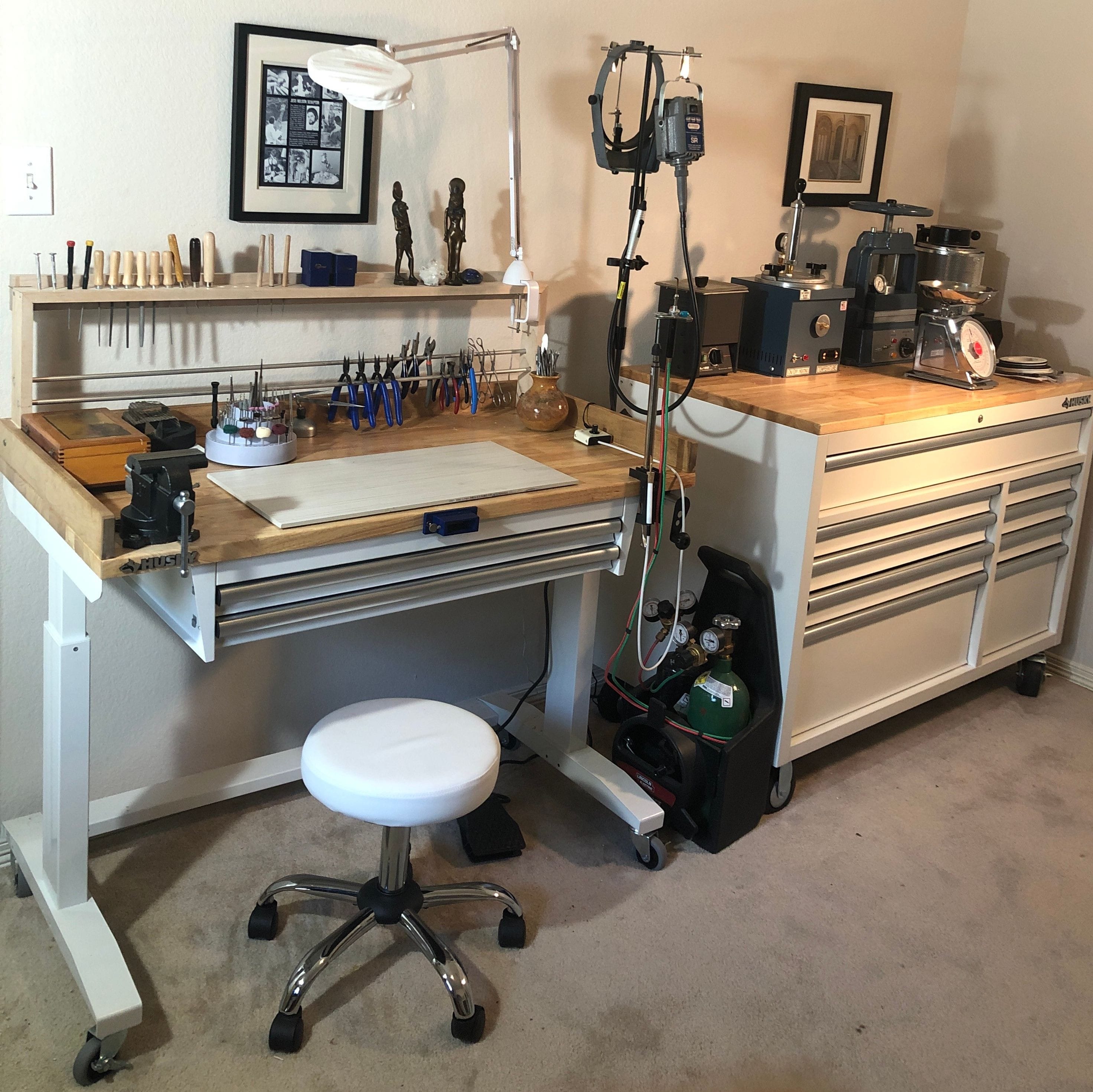 Jewelry bench, waxing and molding area inside Jess Nelson's Studio