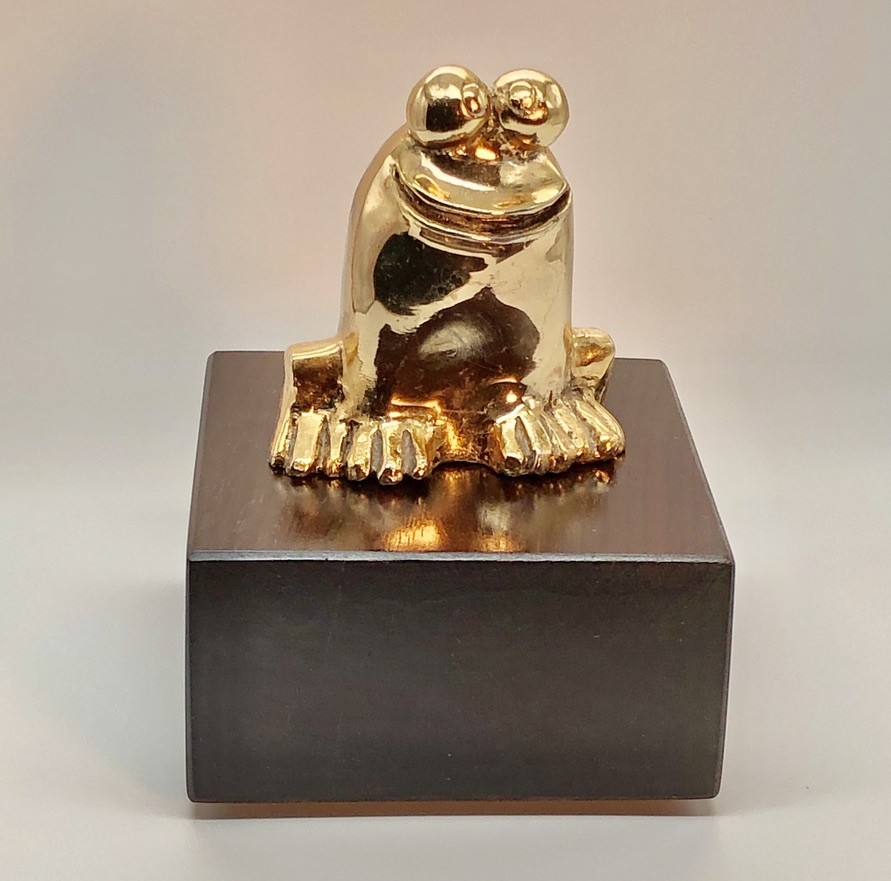 24K Gold plated pewter sculptures on Wood Pedestal. Original Price $25. Present value (2023) VF $250.; G $125.; R $75