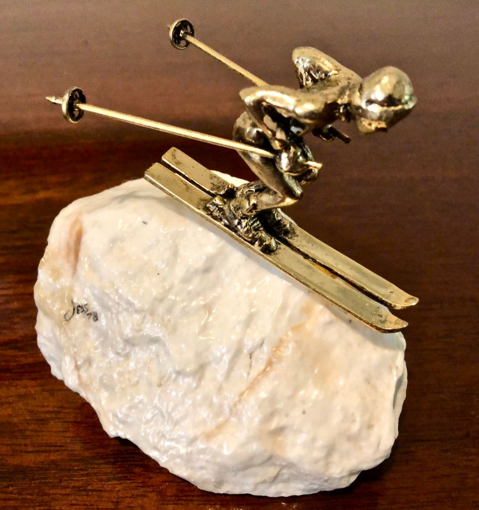 24K Gold plated pewter sculpture on White Onyx. Sports Series 1974. Original Price $25. Present value (2023) VF $250.; G $1250.; R $60