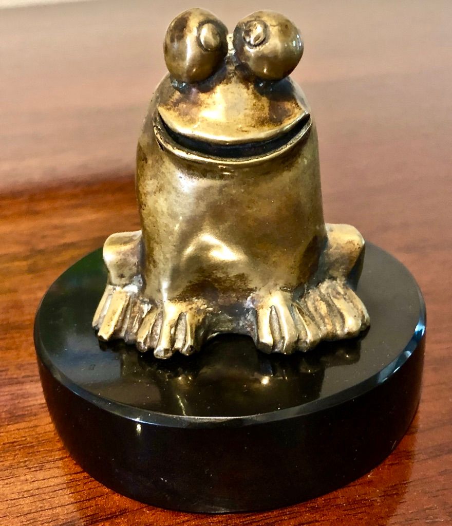 1978 Bronze master used to make molds for reproduction 24 karat gold lated pewter Frog sculptures.