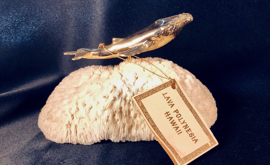 24K Gold plated pewter sculpture on Brain Coral. Aquatic Series 1974. Original Price $25. Present value (2023) VF $250.; G $125.; R $65