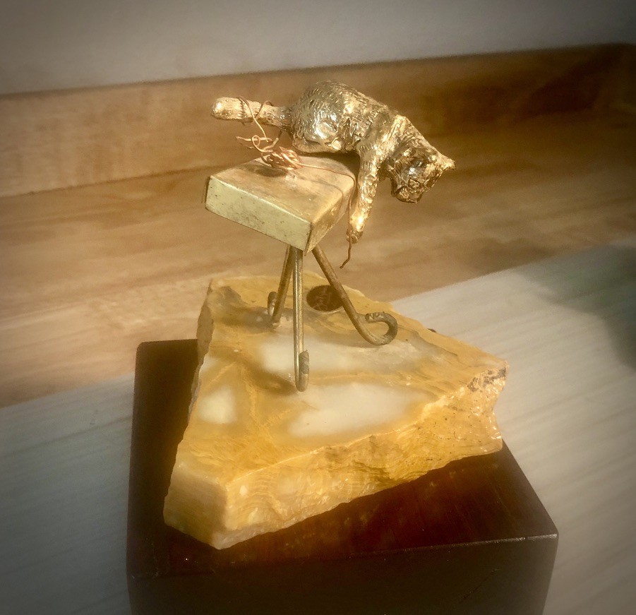 24K Gold plated Pewter & Brass sculpture on Onyx. Whymsical Series 1974. Original Price $25. Present value (2023) VF $250.; G $125.; R $65